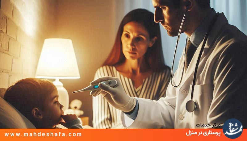 پزشک-خانگی-در-حال-معاینه-بیمار-تب‌دار