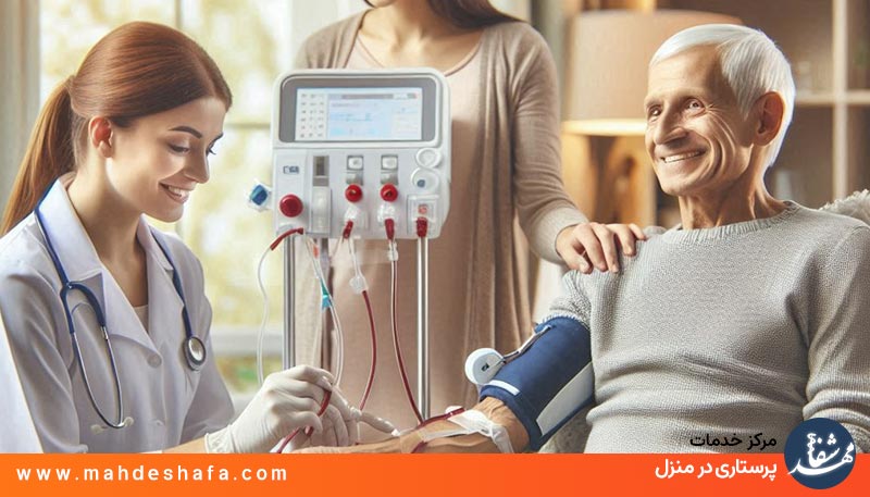 بیمار-در-حال-دریافت-دیالیز-در-منزل-با-دستگاه-پیشرفته