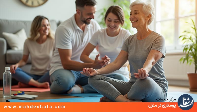 بیمار-دیابتی-در-حال-ورزش-سبک-در-خانه-با-نظارت-مراقب